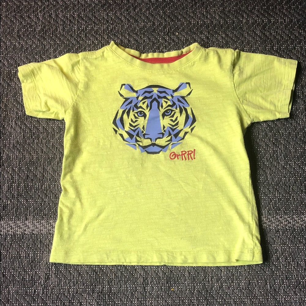 Neon Yellow Short Sleeve Tee with Blue Tiger Graphic